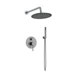 Orabella Terra Gun Metal Light - Shower set εντοιχισμού με Μπαταρία λουτρού, εντοιχισμού 2 σημείων, κεφαλή Φ250 με βραχίονα και τηλέφωνο ντουζ με σπιράλ και επιτοίχειο στήριγμα