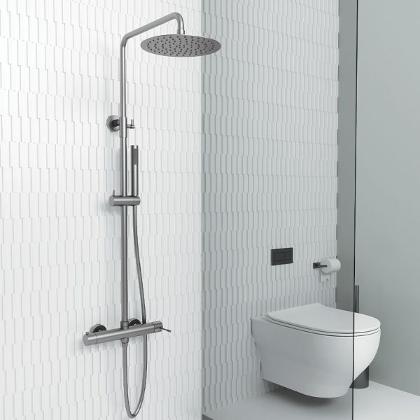 Orabella Terra Gun Metal Light - Στήλη ντουζ με στρόγγυλη κεφαλή Φ250