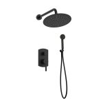 Orabella Marea Black matt - Shower set εντοιχισμού με Μπαταρία λουτρού, εντοιχισμού 2 σημείων, κεφαλή Φ250 με βραχίονα και τηλέφωνο ντουζ με σπιράλ και επιτοίχειο στήριγμα
