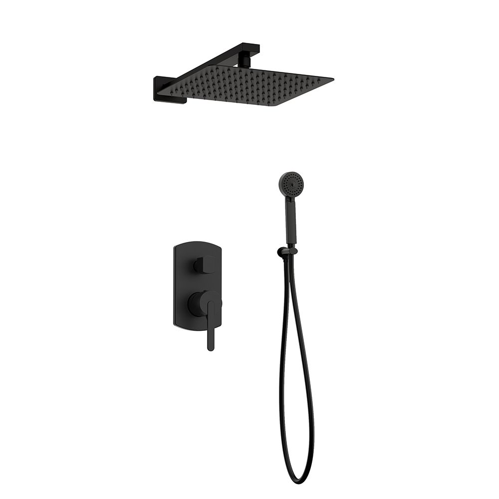 Orabella Marea Black matt - Shower set εντοιχισμού με Μπαταρία λουτρού, εντοιχισμού 2 σημείων, κεφαλή 250x250 με βραχίονα και τηλέφωνο ντουζ με σπιράλ και επιτοίχειο στήριγμα