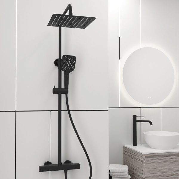 Orabella Ardesia Black matt - Θερμοστατική στήλη ντουζ με τετάγωνη κεφαλή 250X250