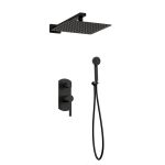 Orabella Elegance Black matt - Shower set εντοιχισμού με Μπαταρία λουτρού, εντοιχισμού 2 σημείων, κεφαλή 250x250 με βραχίονα και τηλέφωνο ντουζ με σπιράλ και επιτοίχειο στήριγμα