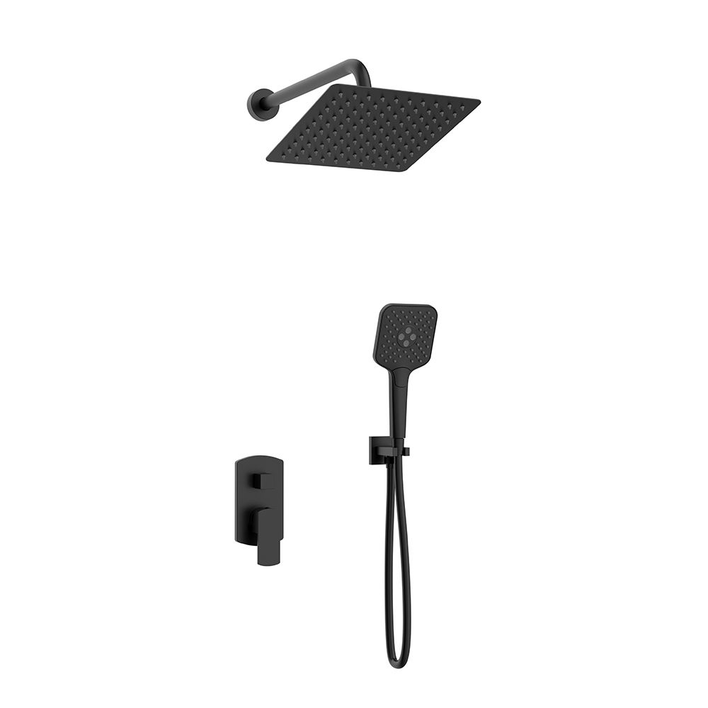 Orabella Ardesia Black matt - Shower set εντοιχισμού με Μπαταρία λουτρού, εντοιχισμού 2 σημείων, κεφαλή 250x250 με βραχίονα και τηλέφωνο ντουζ με σπιράλ και επιτοίχειο στήριγμα