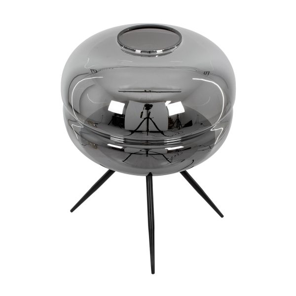 GloboStar® JAVAN 00738 Μοντέρνο Επιτραπέζιο Φωτιστικό Πορτατίφ Λαμπατέρ Μονόφωτο Φιμέ Νίκελ Γυάλινο Μαύρο Μεταλλικό Φ30 x Υ19cm