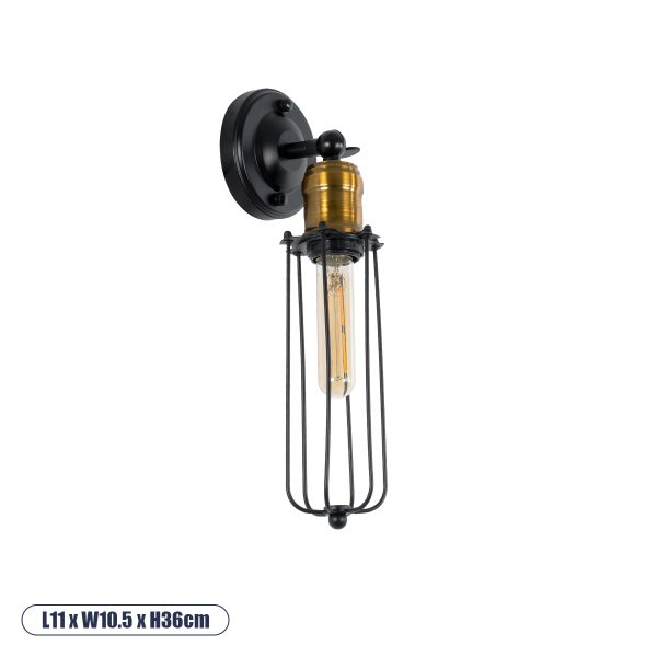 GloboStar® CATEL 01055 Vintage Industrial Φωτιστικό Τοίχου Απλίκα Μονόφωτο Μαύρο Μεταλλικό Πλέγμα Μ10.5 x Π11 x Υ35.5cm