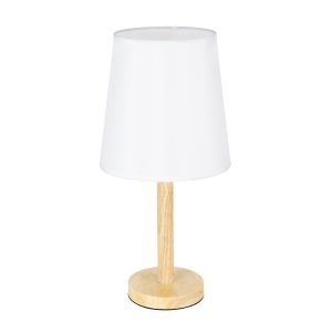 GloboStar® NAPHIE 01208 Κλασικό Επιτραπέζιο Φωτιστικό Πορτατίφ Μονόφωτο 1 x E27 Ξύλινο με Λευκό Καπέλο Φ21 x Υ42cm