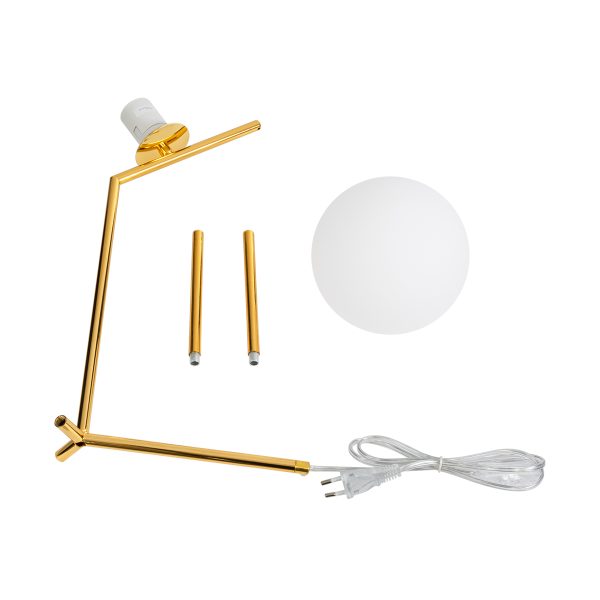 GloboStar® ELFIS GOLD 01551 Μοντέρνο Επιτραπέζιο Φωτιστικό Πορτατίφ Μονόφωτο 1 x E27 Χρυσό Μεταλλικό με Λευκό Γυαλί Μπάλα Φ15 x Υ53cm