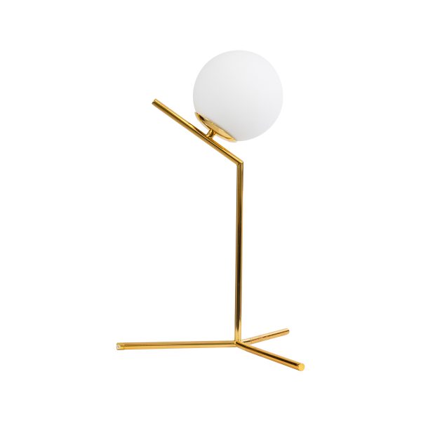 GloboStar® ELFIS GOLD 01551 Μοντέρνο Επιτραπέζιο Φωτιστικό Πορτατίφ Μονόφωτο 1 x E27 Χρυσό Μεταλλικό με Λευκό Γυαλί Μπάλα Φ15 x Υ53cm