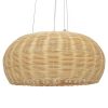 GloboStar® DE LA MER 01624 Vintage Κρεμαστό Φωτιστικό Οροφής Τρίφωτο 3 x E27 Καφέ Ξύλινο Μπαμπού Φ45 x Υ24cm