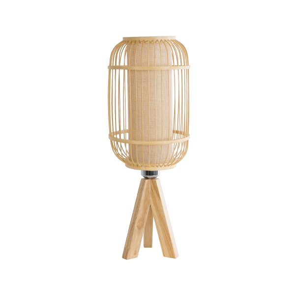 GloboStar® BODHI 01992 Boho Επιτραπέζιο Φωτιστικό Μονόφωτο 1 x E27 AC220-240V IP20 - Φ19 x Υ49cm - Μπεζ Ξύλινο Μπαμπού Πλέγμα