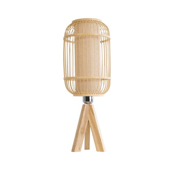 GloboStar® BODHI 01992 Boho Επιτραπέζιο Φωτιστικό Μονόφωτο 1 x E27 AC220-240V IP20 - Φ19 x Υ49cm - Μπεζ Ξύλινο Μπαμπού Πλέγμα