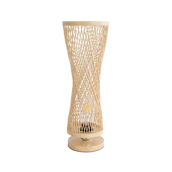 GloboStar® ROWAN 01994 Boho Επιτραπέζιο Φωτιστικό Μονόφωτο 1 x E27 AC220-240V IP20 - Φ17 x Υ42cm - Μπεζ Ξύλινο Μπαμπού Πλέγμα