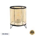 GloboStar® MONTE 01996 Μοντέρνο Επιτραπέζιο Φωτιστικό Πορτατίφ Μονόφωτο 1 x E27 AC220-240V IP20 - Φ16 x Υ22cm - Μαύρο Ύφασμα με Μπεζ Ξύλινο Μπαμπού Πλέγμα