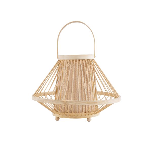 GloboStar® CATHY 02006 Boho Επιτραπέζιο Φωτιστικό Πορτατίφ Μονόφωτο 1 x E27 AC220-240V IP20 - Φ30 x Υ22cm - Μπεζ Ύφασμα με Μπεζ Ξύλινο Μπαμπού Πλέγμα
