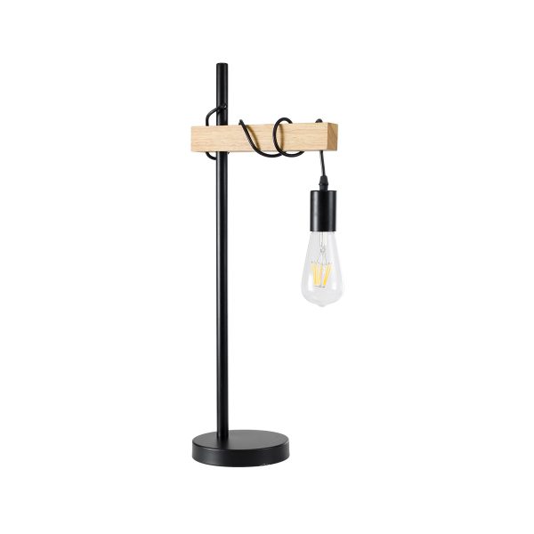 GloboStar® MINDELO 02032 Μοντέρνο Επιτραπέζιο Φωτιστικό Μονόφωτο 1 x E27 AC220-240V IP20 - Μ25 x Π15 x Υ60cm - Μαύρο Μεταλλικό Σώμα με Μπεζ Ξύλινη Βάση