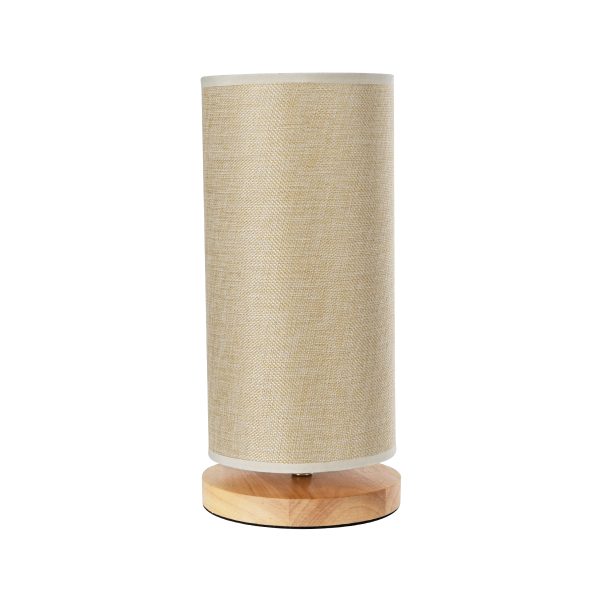 GloboStar® VALVERDE 02040 Μοντέρνο Επιτραπέζιο Φωτιστικό Μονόφωτο 1 x E27 AC220-240V IP20 - Φ15 x Υ30cm - Μπεζ Ξύλινη Βάση με Μπεζ Πλεκτό Καπέλο