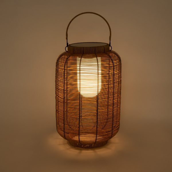 GloboStar® GRAMBIAN 02304 Boho Αυτόνομο Ηλιακό Κρεμαστό/Επιτραπέζιο Φωτιστικό Φαναράκι LED SMD 5W 200lm - Φ30 x Υ48cm - με Ενσωματωμένη Μπαταρία 600mAh - Φωτοβολταϊκό Πάνελ και Αισθητήρα Ημέρας-Νύχτας με Ασύρματο Χειριστήριο IR Μπεζ Μπαμπού Αδιάβροχο IP65 Θερμό Λευκό 3000K