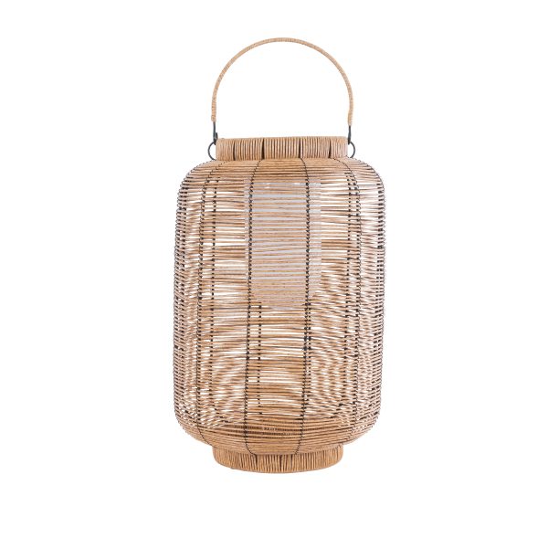 GloboStar® GRAMBIAN 02304 Boho Αυτόνομο Ηλιακό Κρεμαστό/Επιτραπέζιο Φωτιστικό Φαναράκι LED SMD 5W 200lm - Φ30 x Υ48cm - με Ενσωματωμένη Μπαταρία 600mAh - Φωτοβολταϊκό Πάνελ και Αισθητήρα Ημέρας-Νύχτας με Ασύρματο Χειριστήριο IR Μπεζ Μπαμπού Αδιάβροχο IP65 Θερμό Λευκό 3000K