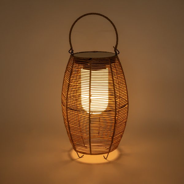 GloboStar® HESPELER 02305 Boho Αυτόνομο Ηλιακό Κρεμαστό/Επιτραπέζιο Φωτιστικό Φαναράκι LED SMD 5W 200lm - Φ25 x Υ45cm - με Ενσωματωμένη Μπαταρία 600mAh - Φωτοβολταϊκό Πάνελ και Αισθητήρα Ημέρας-Νύχτας με Ασύρματο Χειριστήριο IR Μπεζ Μπαμπού Αδιάβροχο IP65 Θερμό Λευκό 3000K