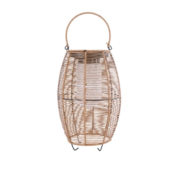 GloboStar® HESPELER 02305 Boho Αυτόνομο Ηλιακό Κρεμαστό/Επιτραπέζιο Φωτιστικό Φαναράκι LED SMD 5W 200lm - Φ25 x Υ45cm - με Ενσωματωμένη Μπαταρία 600mAh - Φωτοβολταϊκό Πάνελ και Αισθητήρα Ημέρας-Νύχτας με Ασύρματο Χειριστήριο IR Μπεζ Μπαμπού Αδιάβροχο IP65 Θερμό Λευκό 3000K