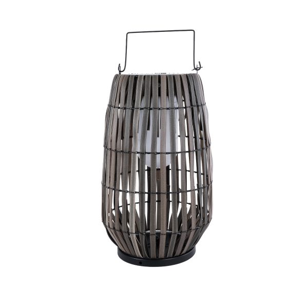 GloboStar® NETLEY 02306 Boho Αυτόνομο Ηλιακό Κρεμαστό/Επιτραπέζιο Φωτιστικό Φαναράκι LED SMD 5W 200lm - Φ30 x Υ50cm - με Ενσωματωμένη Μπαταρία 600mAh - Φωτοβολταϊκό Πάνελ και Αισθητήρα Ημέρας-Νύχτας με Ασύρματο Χειριστήριο IR Γκρι Μπαμπού Αδιάβροχο IP65 Θερμό Λευκό 3000K