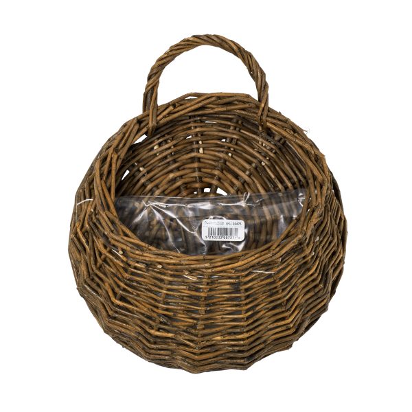 GloboStar® Artificial Garden SXOINOUSA 20475 Επιτοίχιο Ρατάν Πλεκτό Κασπώ Γλάστρα - Flower Pot Καφέ Φ26cm x Υ20cm