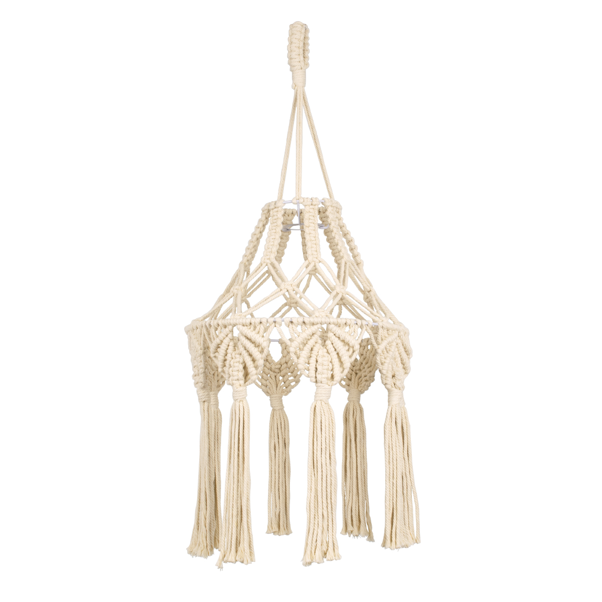 GloboStar® 36201 MOROCCO Καπέλο Φωτιστικού Boho - Μακραμέ Πλεκτό Χειροποίητο Μπεζ Υφασμάτινο με Σχοινί Φ30 x Υ70cm