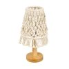 GloboStar® RWANDA 36210 Vintage Επιτραπέζιο Φωτιστικό Πορτατίφ Μονόφωτο Boho - Μακραμέ Πλεκτό Χειροποίητο Μπεζ Υφασμάτινο με Σχοινί Φ15 x Υ30cm