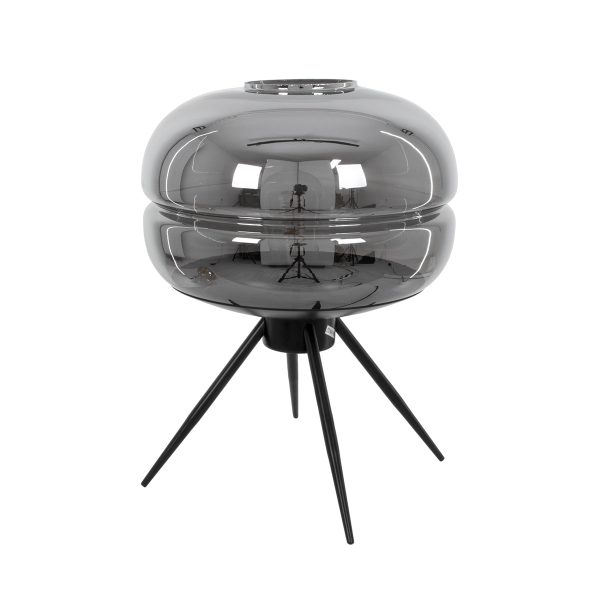 GloboStar® JAVAN 00738 Μοντέρνο Επιτραπέζιο Φωτιστικό Πορτατίφ Λαμπατέρ Μονόφωτο Φιμέ Νίκελ Γυάλινο Μαύρο Μεταλλικό Φ30 x Υ19cm
