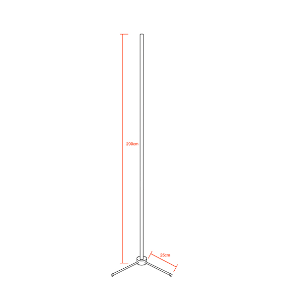 Μοντέρνο Minimal Επιδαπέδιο Μαύρο Φωτιστικό 200cm LED 32 Watt με Ασύρματο Χειριστήριο RF & Dimmer Φυσικό Λευκό 4500k GloboStar ALIEN Design GLOBO-200-2