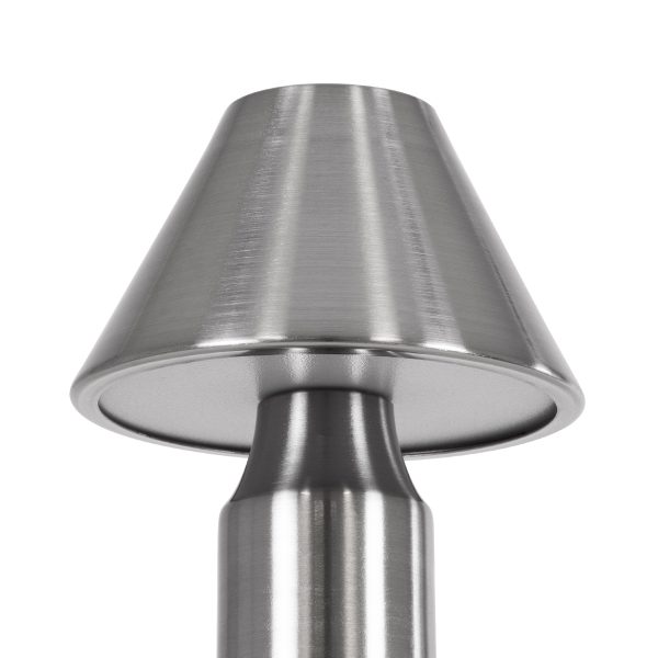GloboStar® LUNNA 76478 Μοντέρνο Επιτραπέζιο Φωτιστικό Πορτατίφ LED 1.5W 105lm 120° DC 5V Επαναφορτιζόμενο με Μπαταρία Li-ion 1800mAh - Διακόπτη Αφής με 3 Εναλλαγές Φωτισμού CCT Θερμό - Φυσικό - Ψυχρό 1500K - 4500K - 6000K Dimmable - D9 x 23cm - Ασημί