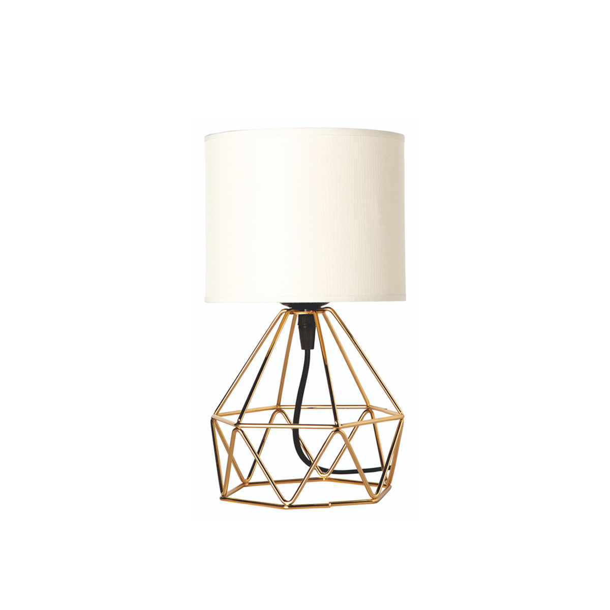 GLOBOSTAR® SHAPE 202-0058 MODERN TABLE LIGHT 1 X E27 IP20 GOLD METAL WITH WHITE FABRIC - L40 X W40 X H27CM