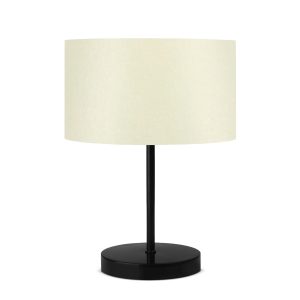 GloboStar® LARA 204-0075 Μοντέρνο Eπιτραπέζιο Φωτιστικό Μονόφωτο 1 x E27 IP20 Μαύρο Μέταλλο με Μπεζ Ύφασμα - Μ24 x Π24 x Υ35cm
