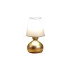 GloboStar® SWEET 204-0061 Μοντέρνο Eπιτραπέζιο Φωτιστικό Μονόφωτο 1 x E27 IP20 Χρυσό Μέταλλο με Μπεζ Ύφασμα - Μ13 x Π13 x Υ25cm