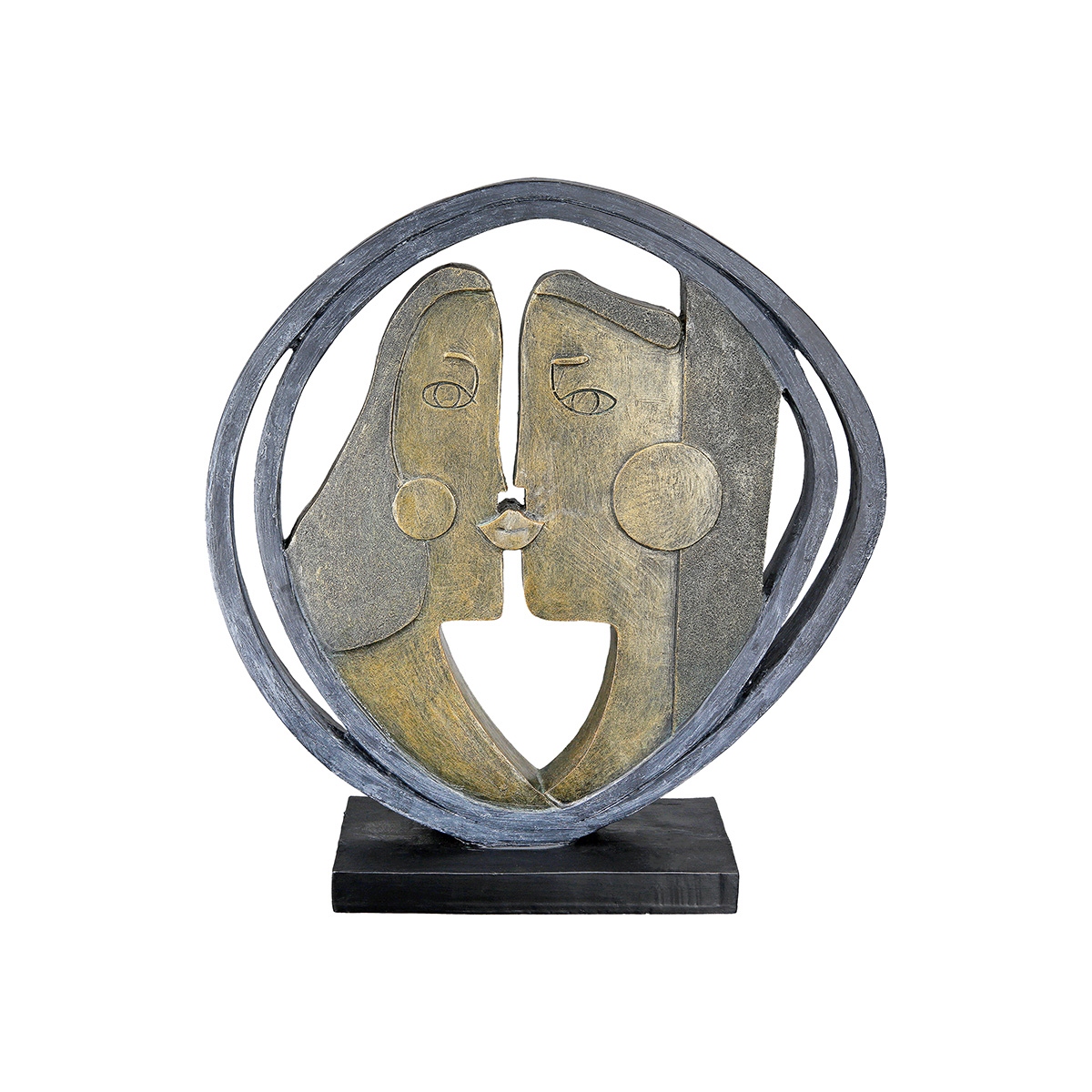 Γλυπτό Round "Abstract" Couple Motif Πολυρεζίνη Μαύρο Μπρούντζινο PU 28.5x8x31cm
