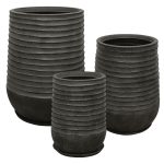 POLYRESIN ΚΑΣΠΩ ΜΕ ΠΙΑΤΟ ΣΕΤ/6 ΜΑΥΡΟ ΠΑΛΑΙΩΜΕΝΟ ΒΑΡΕΛΙ - L:Φ53x69.5, M:Φ39x51, S:Φ28x37cm