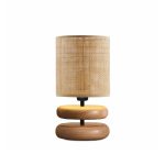 GloboStar® KLOO 204-0143 Boho Eπιτραπέζιο Φωτιστικό Μονόφωτο 1 x E27 IP20 Καφέ Ξύλο με Μπεζ Διάτρητο Ύφασμα - Μ15 x Π15 x Υ35cm