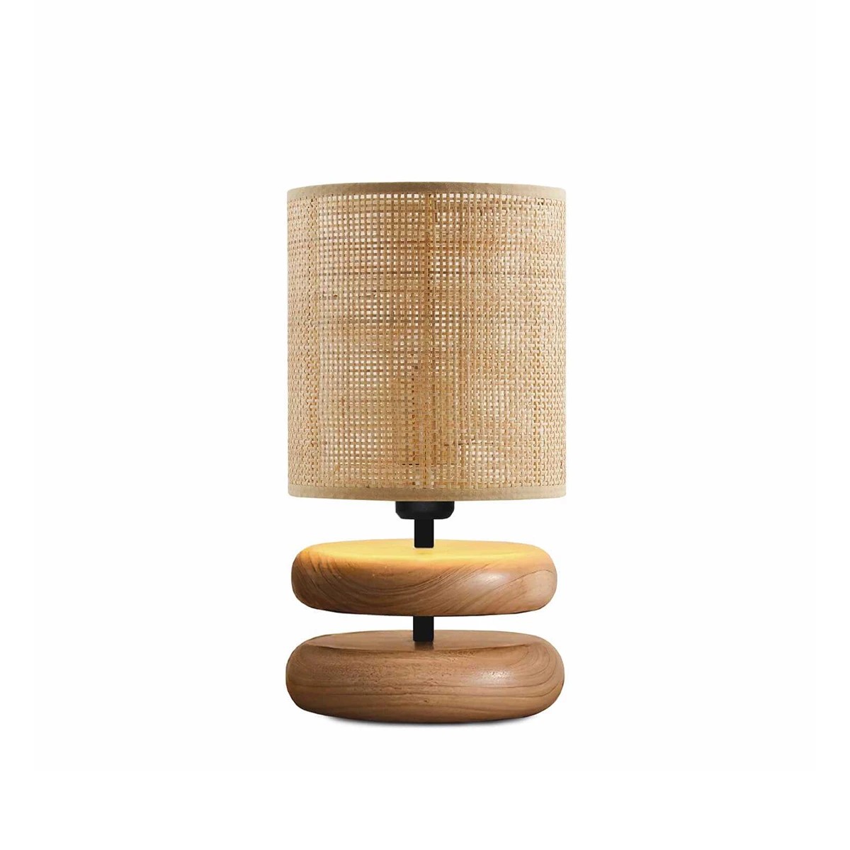 GloboStar® KLOO 204-0143 Boho Eπιτραπέζιο Φωτιστικό Μονόφωτο 1 x E27 IP20 Καφέ Ξύλο με Μπεζ Διάτρητο Ύφασμα - Μ15 x Π15 x Υ35cm