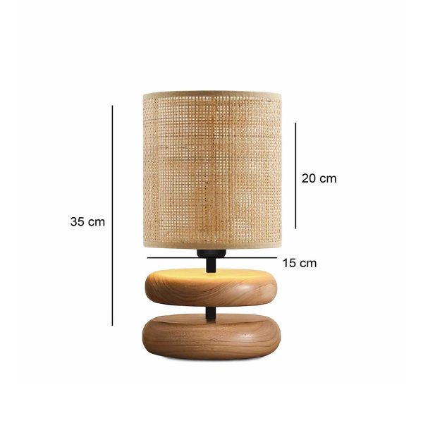 GloboStar® KLOO 204-0143 Boho Eπιτραπέζιο Φωτιστικό Μονόφωτο 1 x E27 IP20 Καφέ Ξύλο με Μπεζ Διάτρητο Ύφασμα - Μ15 x Π15 x Υ35cm